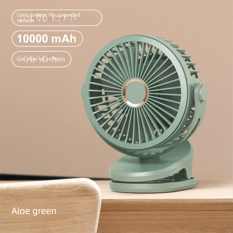 Green 10000mAh Portable Clip on Fan with 720 Degree Rotation 4 Speeds