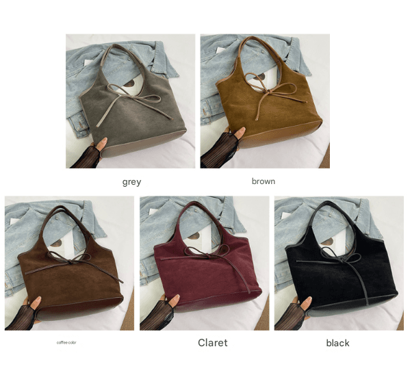 Brown Retro Suede-Finish PU Leather Tote Bag - Large Capacity Shoulder Bag
