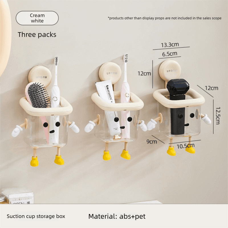 3-Piece Suction Cup Bathroom Organizer Wall Mounted Toothbrush Holder No