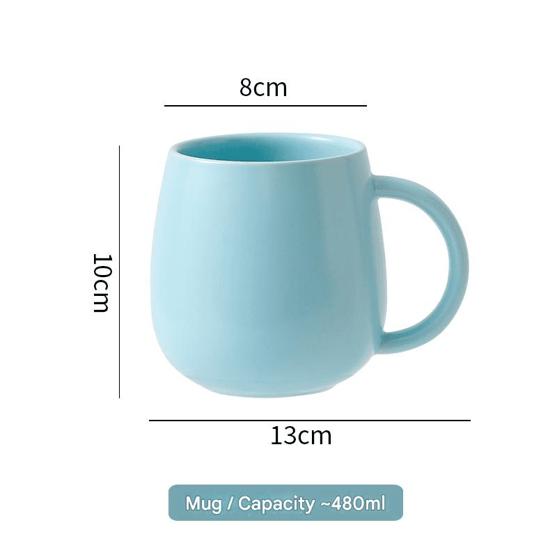 Blue Macaron Ceramic Coffee Mug Set - 500 ml Large Capacity Belly Cup