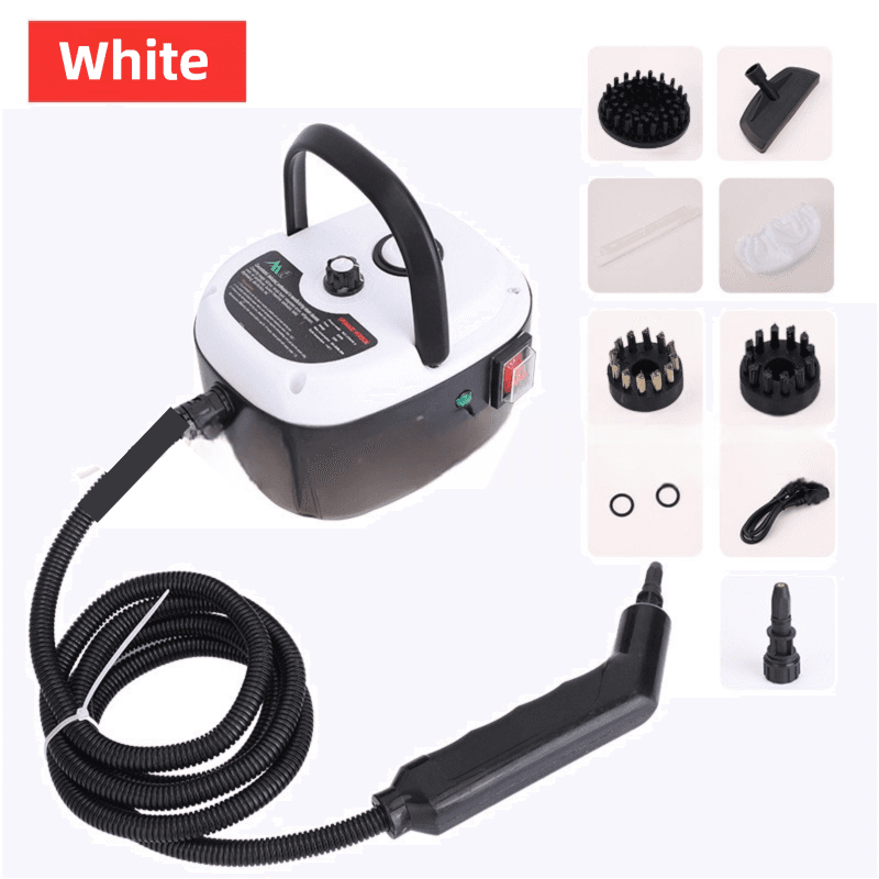 White Portable High-Pressure Steam Cleaner with 1000 ml Tank & 7-Piece Pro