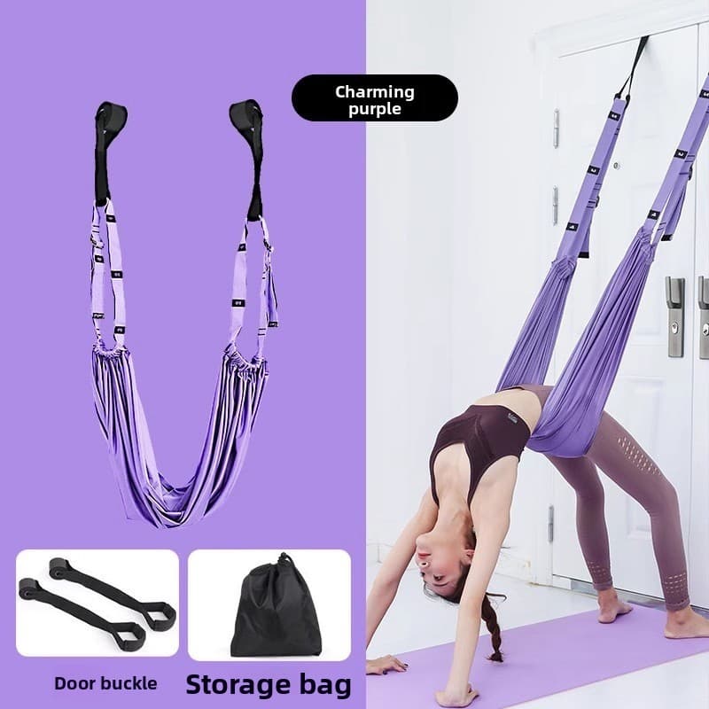 Purple Aerial Yoga Door Hanging Strap for Home Workouts Adjustable Stretch
