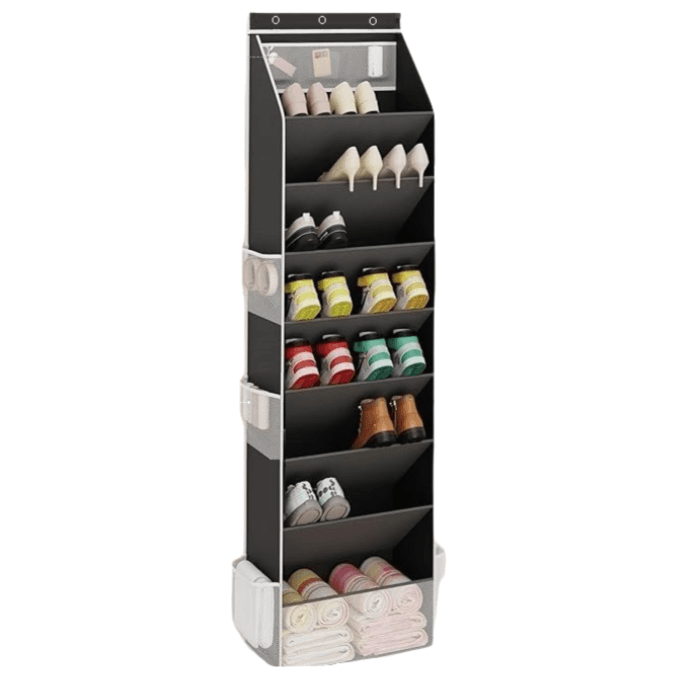 Black 8-Tier Over-the-Door Shoe Organizer with 7 Slanted & 1 Flat & 6 Side