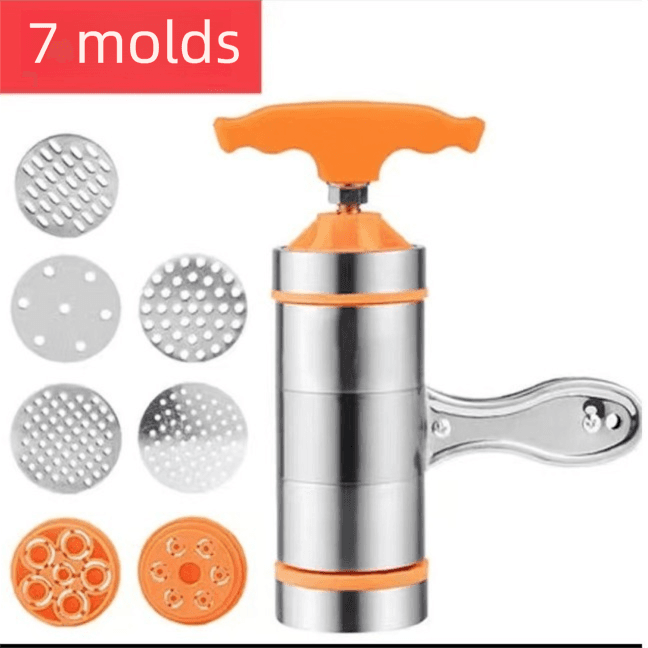 Orange Manual Stainless Steel Noodle Maker - Seven molds
