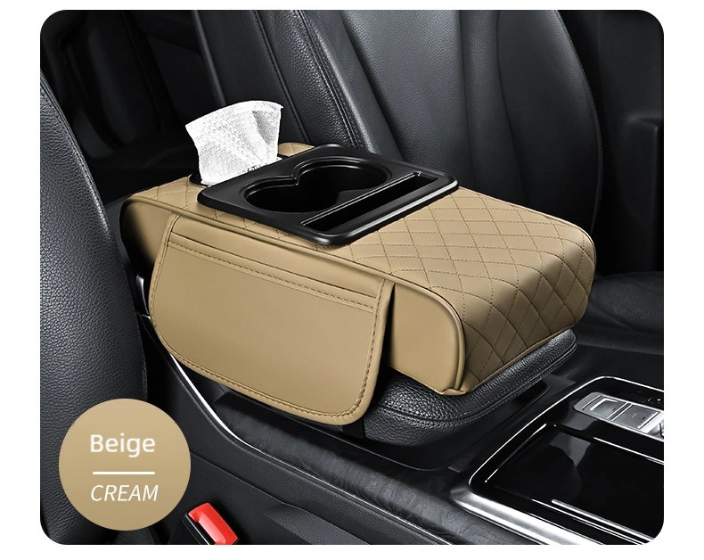 Car Armrest Organizer & Comfort Pad (Beige)