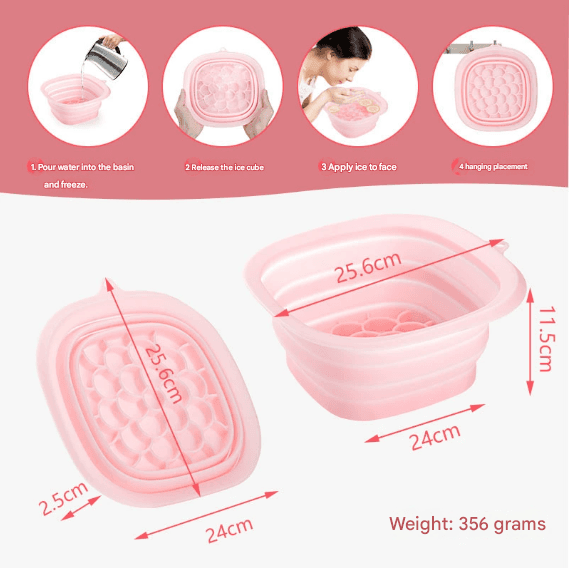 Pink Collapsible Silicone Face Ice Basin - Portable Cold - Pink Ice Facial