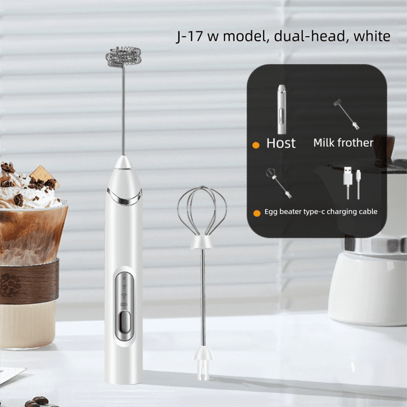 Rechargeable Electric Milk Frother Handheld - 3 Speed Adjustable - White