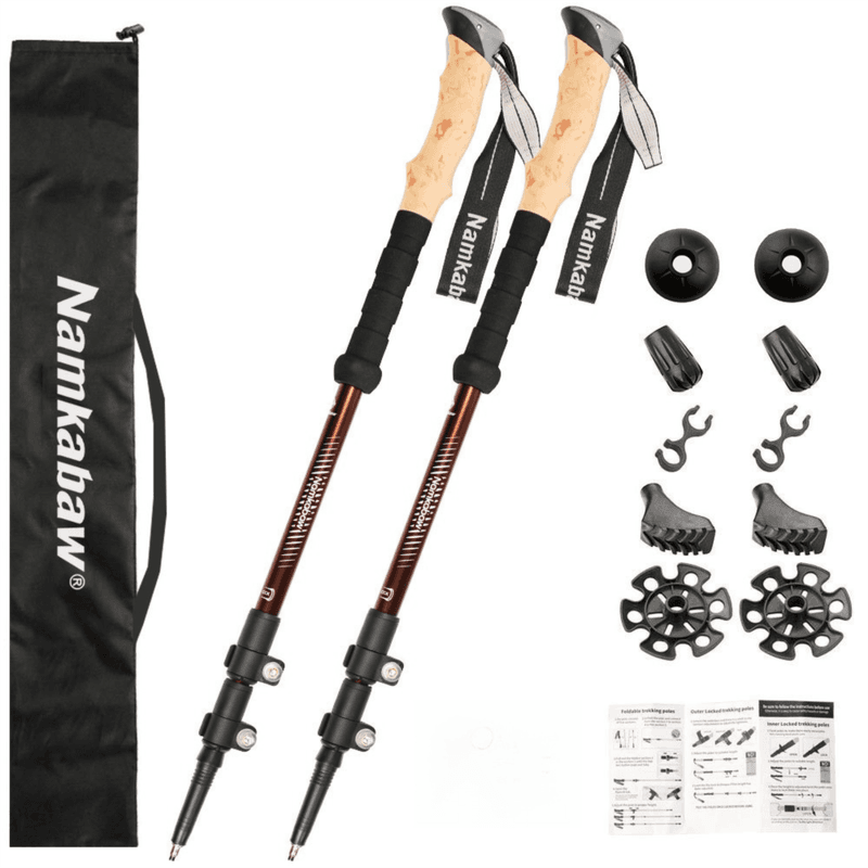 2-Pack Brown Aluminum Alloy Telescopic Trekking Poles - 65-135 cm