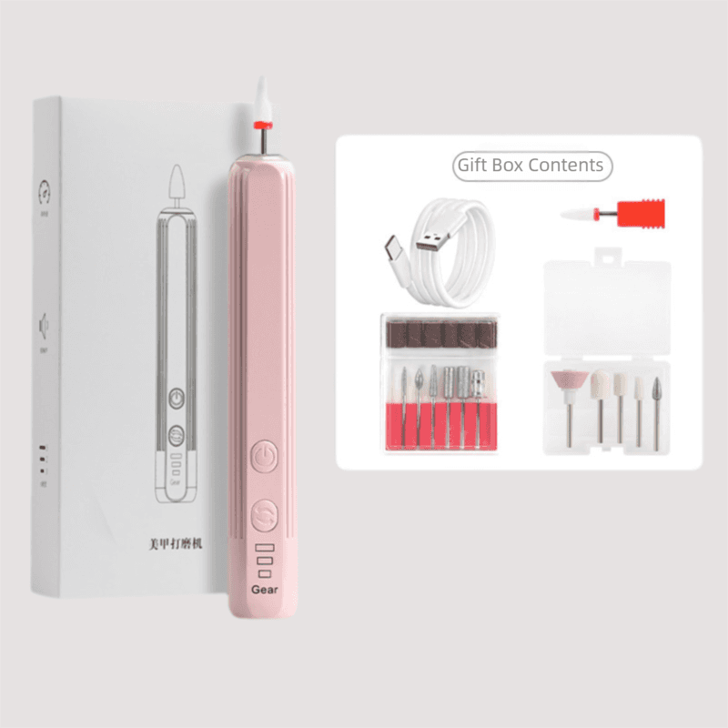 Pink Pro Portable Electric Nail Drill Kit With 10 Bits - Fast, Quiet