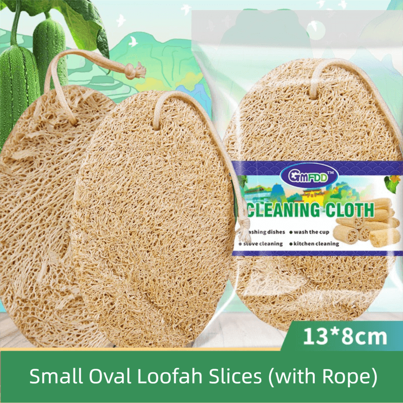 4-Pack Natural Loofah Sponge Scrubber (Oval Compressed Slice: 13 × 8 cm)