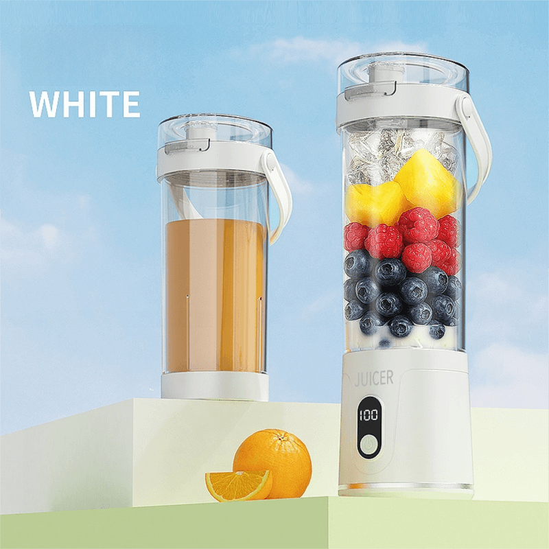 White Portable 600 ml Wireless Juicer Blender with 12-Leaf Blades - 20,000