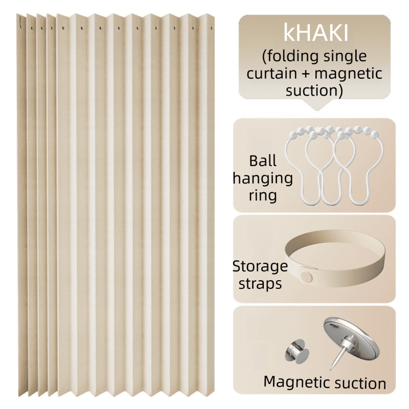 120 × 180 cm Khaki Linen-Look Dust Drill-Free Pull-Curtain - 120 Khaki