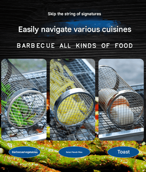 Silver 2-Piece Rolling Stainless Steel BBQ Grill Basket Set (Small & Large)