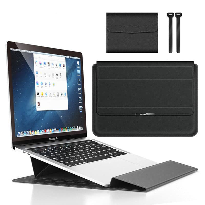Black 3-in-1 Laptop Sleeve with Built-In Stand & Wrist Rest