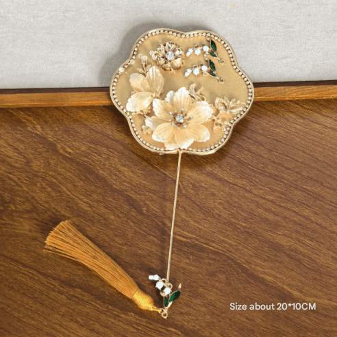 Yellow Exquisite Chinese Palace Style Mini Fan - Handheld Decorative Prop