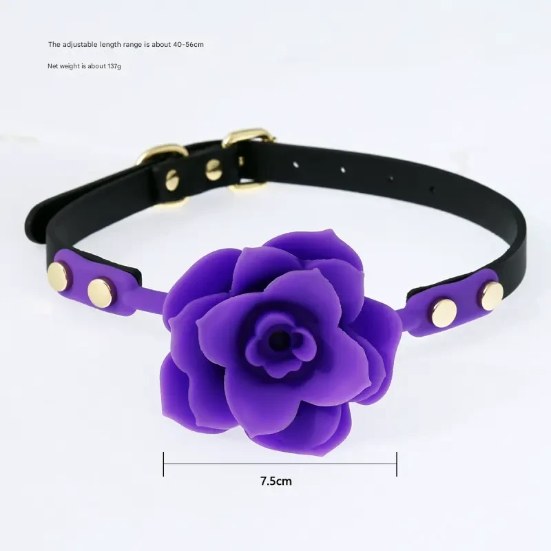 Silicone Rose Ball Gag with Adjustable PU Leather Strap - Playful - Purple