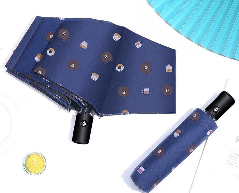 Auto Open/Close 8-Rib Sun & Rain Umbrella - 98 cm UV Protection - Navy blue