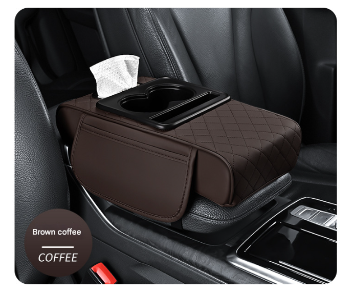Car Armrest Organizer & Comfort Pad (brown)