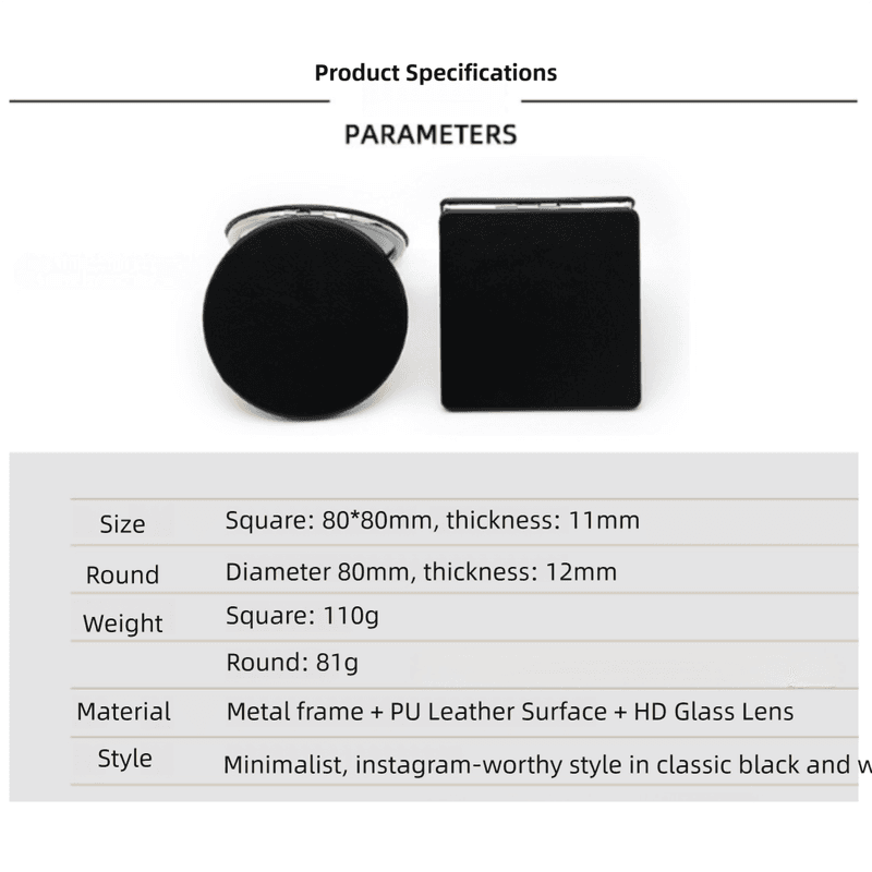 4-Pack Black Jumbo Square Folding Compact Mirror (8 × 8 cm) - Men's Shaving
