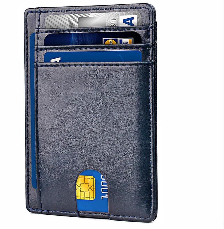 Slim Minimalist Leather Wallet with ID Window & RFID Blocking - Navy blue