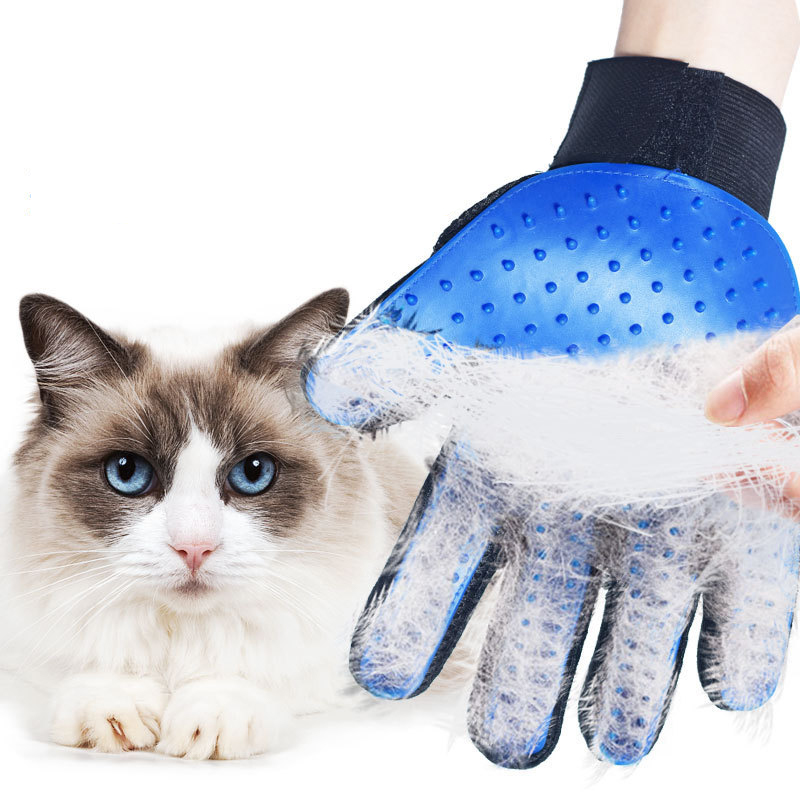 3-Pair Blue Pet Grooming Gloves for Dogs & Cats - Deshedding, Bathing