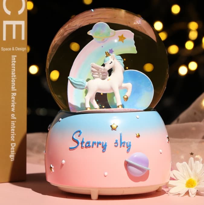 Enchanting Unicorn Snow Globe Music Box - Magical Starry Sky Musical Gift
