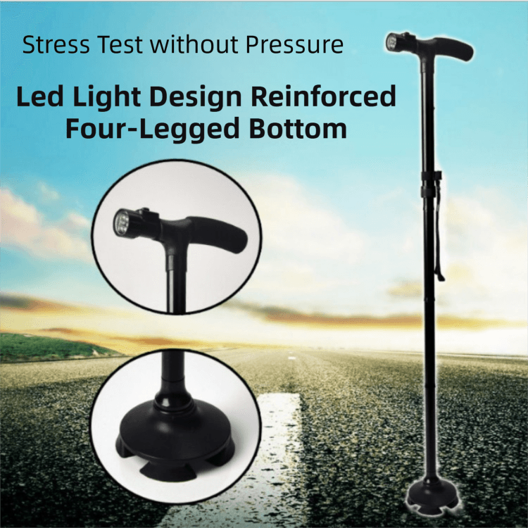 Folding LED Walking Cane with Dual Handle - Adjustable (88-98 cm), Anti-Slip