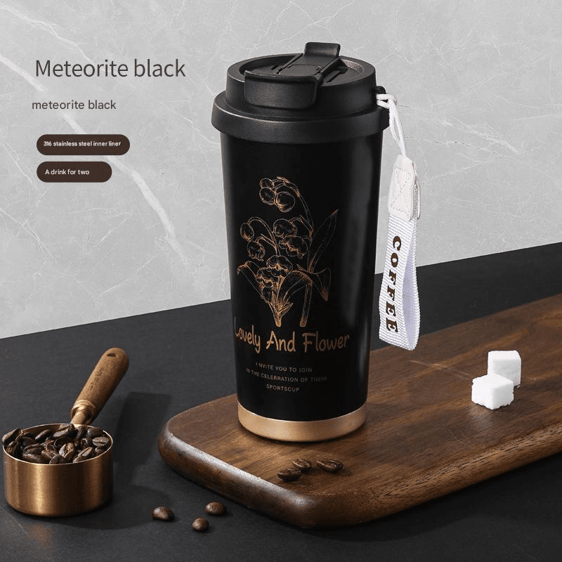 Black 316 Stainless Steel Insulated Coffee Tumbler 500 ml with Dual-Use Lid