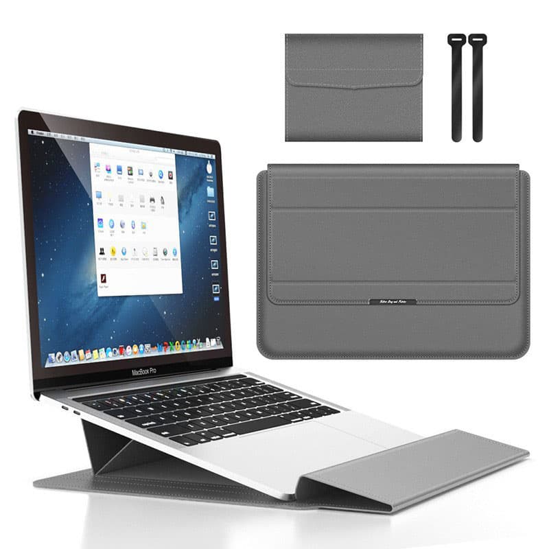 Grey 3-in-1 Laptop Sleeve with Built-In Stand & Wrist Rest