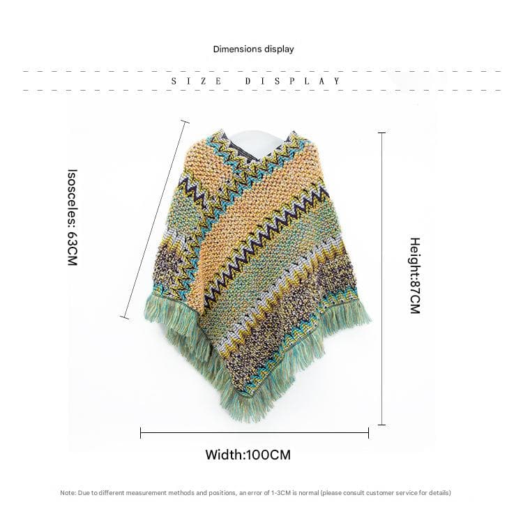 Light yellow-green Lightweight Chevron Knit Poncho - Light yellow green