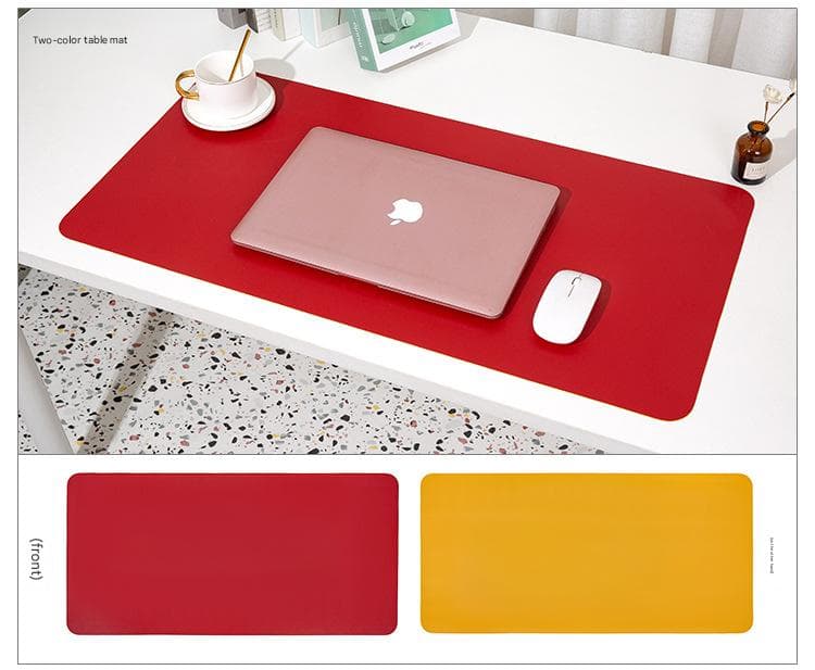Wine red/yellow Extra-Large Leather Table Mat for Study - Wine - 100 × 50 cm