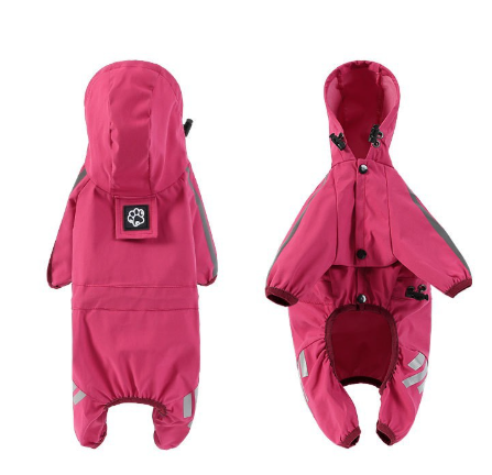 S Pink And Gray Trim Waterproof Four-Legged Dog Raincoat with Leash Hole