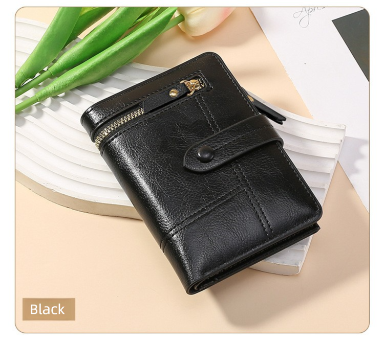 Black Soft PU Leather Women's Wallet - Compact Foldable Wallet with Multiple