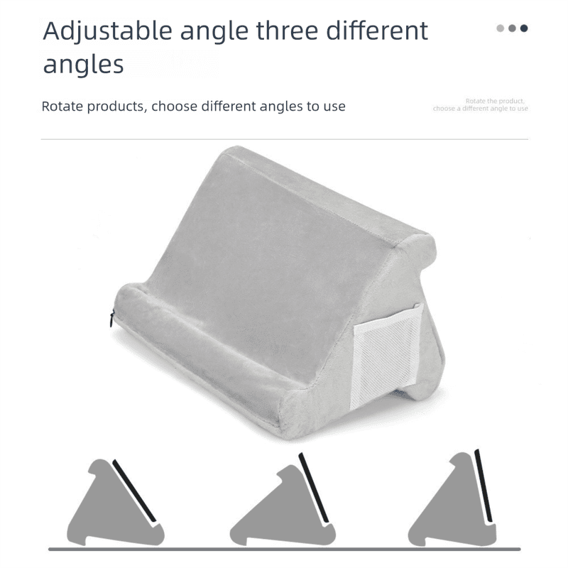 Grey Soft Multi-Angle Tablet Pillow Stand - Comfy Reading & Viewing Holder