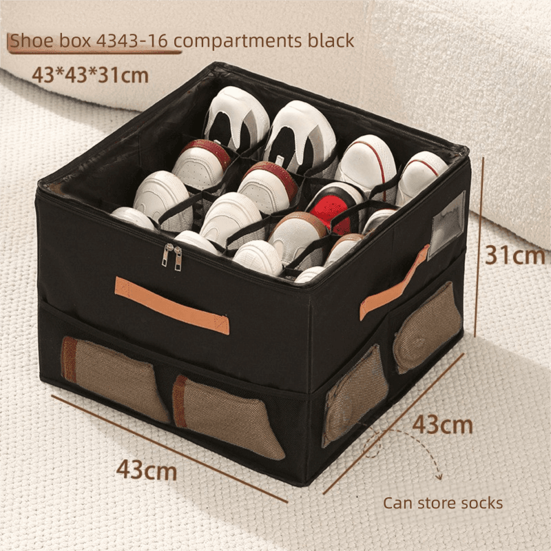 Extra Large Foldable Shoe Storage Box 16 Compartments with Side Pockets