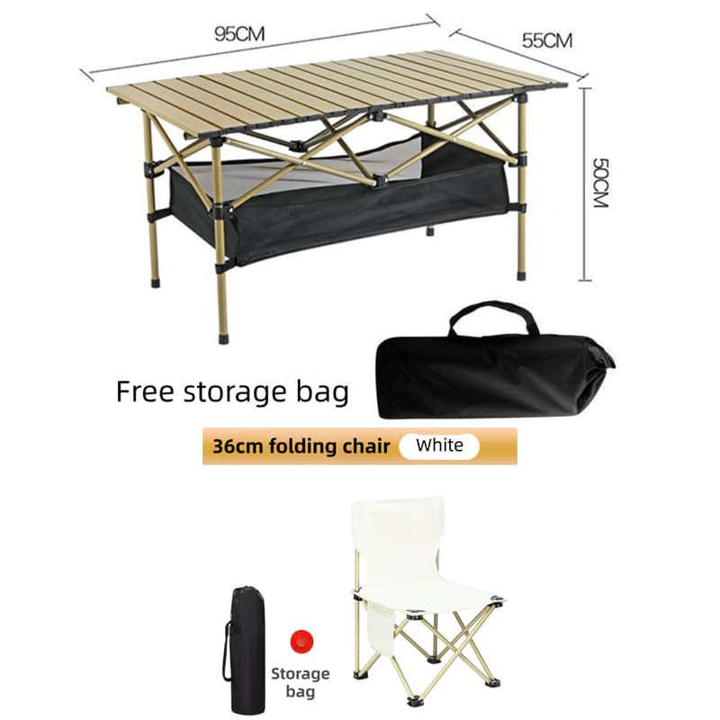 95 cm Khaki Portable Folding Egg Roll Camping Table + 4-Pack · Elosung49114