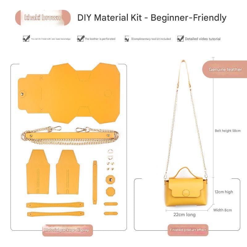 Khaki brown Leather Bag DIY Kit - Geometric Shoulder Bag Making Material Set