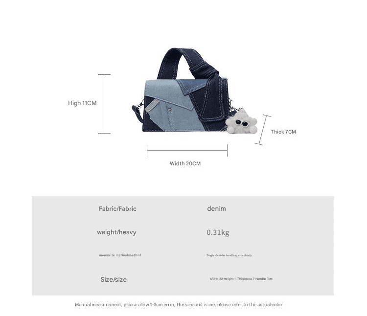 Patchwork Denim Handbag - Versatile Crossbody, Shoulder & Top-Handle - Black