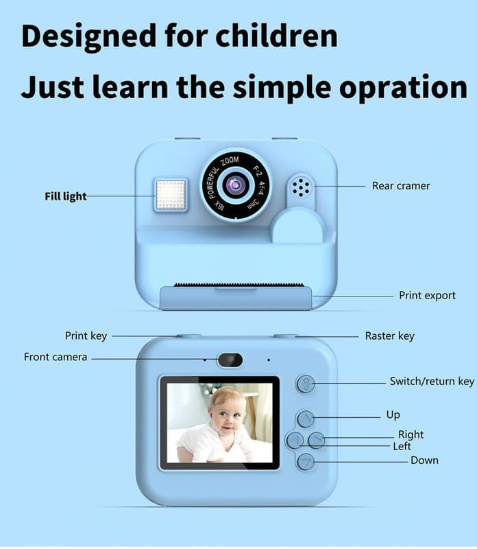 Instant Print Camera - 48MP Dual Lens, 2.4" IPS Screen, Thermal - Blue