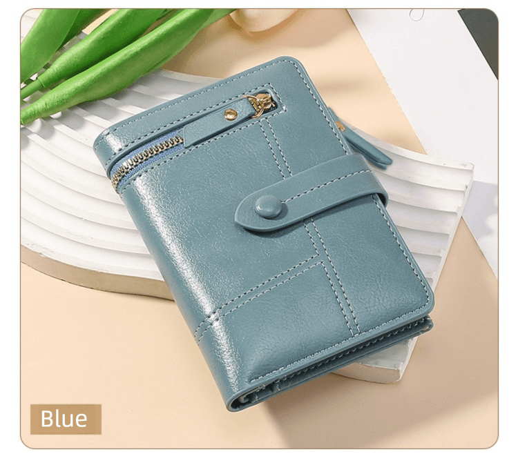 Blue Soft PU Leather Women's Wallet - Compact Foldable Wallet with Multiple