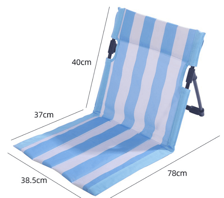 Portable Folding Beach Ground Chair with Back Support Sky Blue Striped