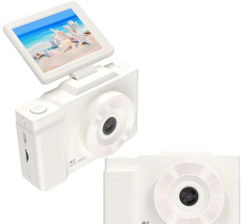 48MP Student Digital Camera with 180 Flip Screen & 3-Setting Fill - White