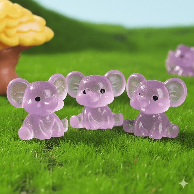 3-Piece Set Mini Luminous Purple Elephant Figurines Split Pose Glow