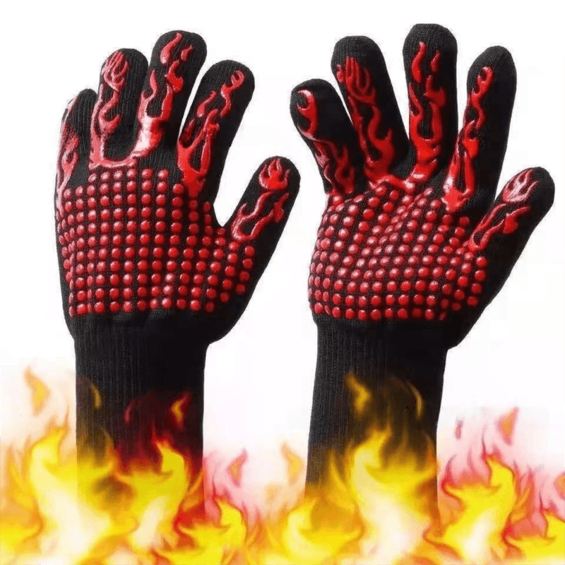 One Pair Red Extreme Heat-Resistant BBQ Gloves (800°C/1472°F) - Non-Slip