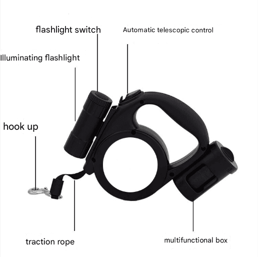 Dark Blue 3-in-1 Retractable Dog Leash with LED Flashlight and Waste Bag