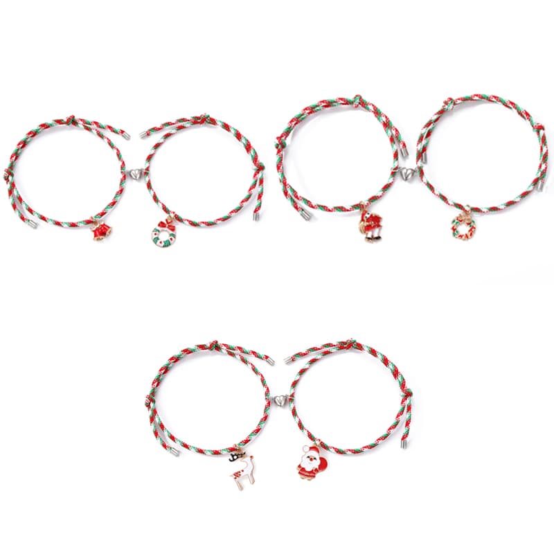 3-Pair Couple Bracelets - Magnetic Christmas & New Year - Adjustable, 9.3g