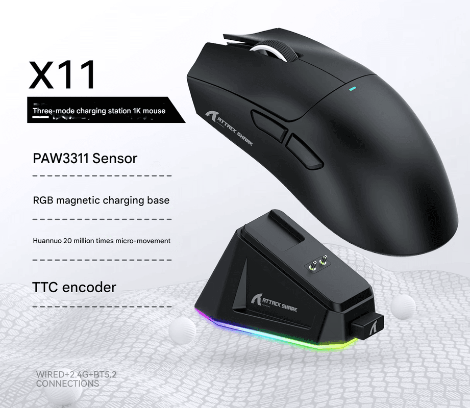 High-Performance Tri-Mode Wireless Gaming Mouse - 22000 DPI - Black