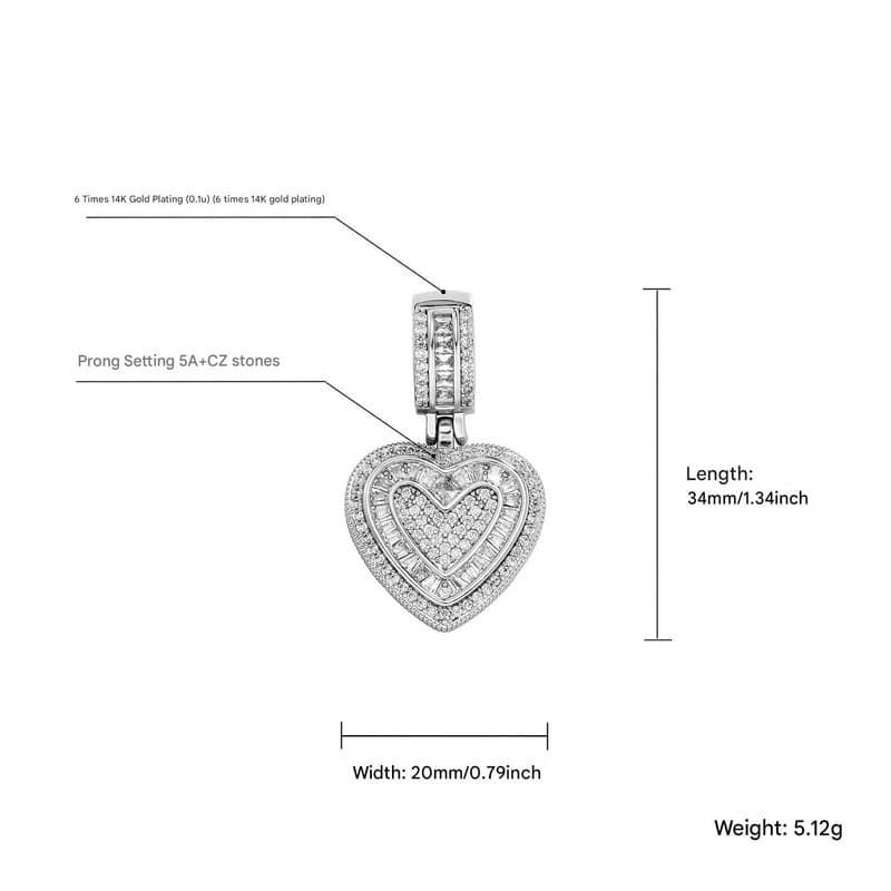 Iced Out Heart Pendant Necklace - 5A+ CZ Stones, 14K Gold Plated with Rope