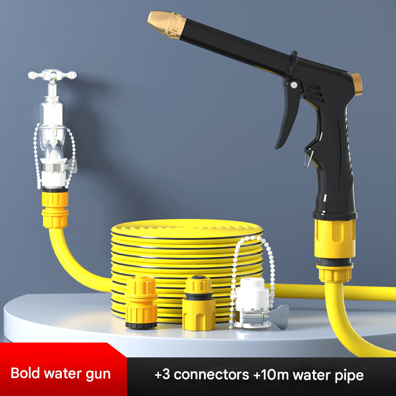 Yellow High-Pressure Car Wash Foam Gun & Hose Set - Adjustable Nozzle - 10m
