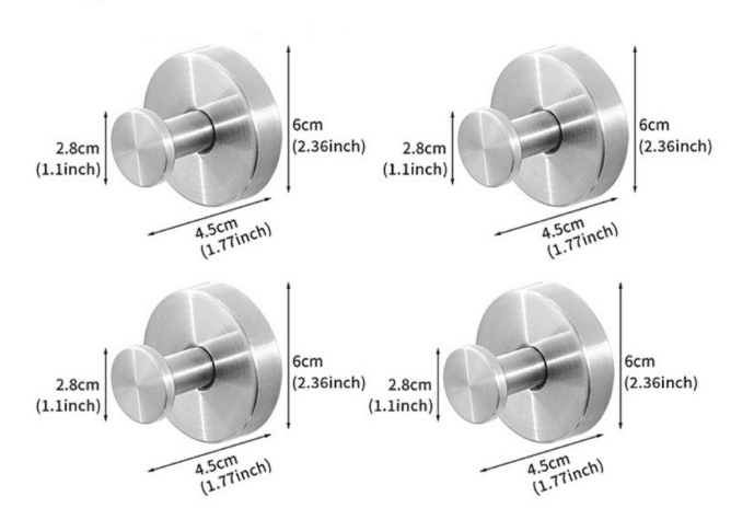 4-Pack Brushed Silver Stainless Steel Suction Cup - Waterproof & Rustproof